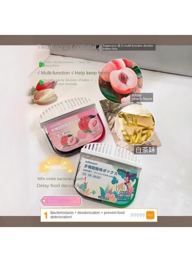 HUANXIN HOME 2PCS Refrigerator Deodorizer and Refrigerator Deodorizer Refrigerator Freezer Deodorizer, Household Sterilization and Deodorization are More Effective Than Baking Soda. Plant Formula is Safe, Non-toxic and Compact Design (Peach Flavor and White Tea Flavor) - Image 1
